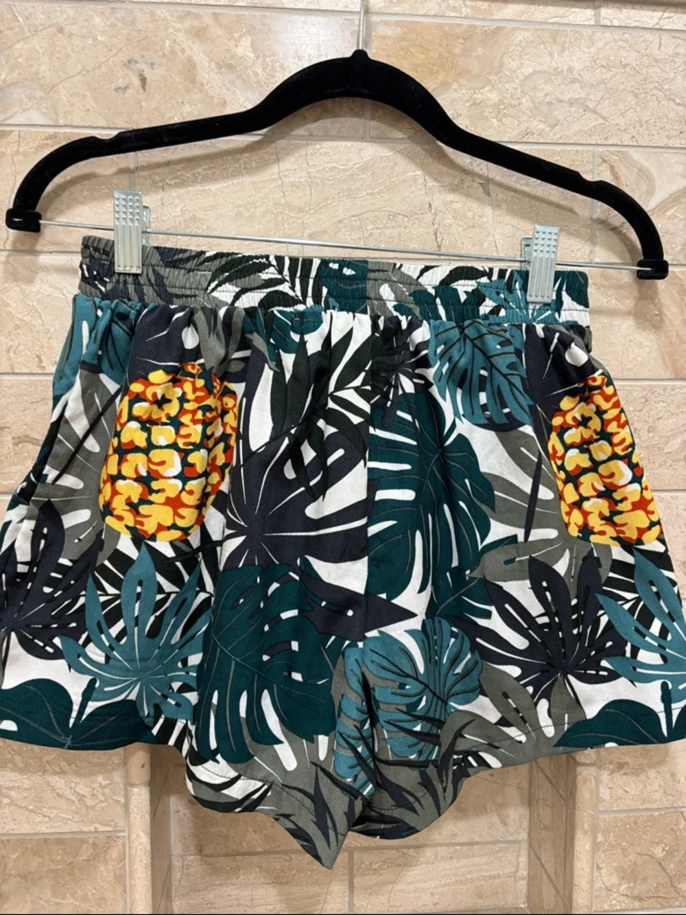 High-Waist Tropical Leaf Tie-Front Women’s Shorts - Teal Multi - Picture 3 of 5